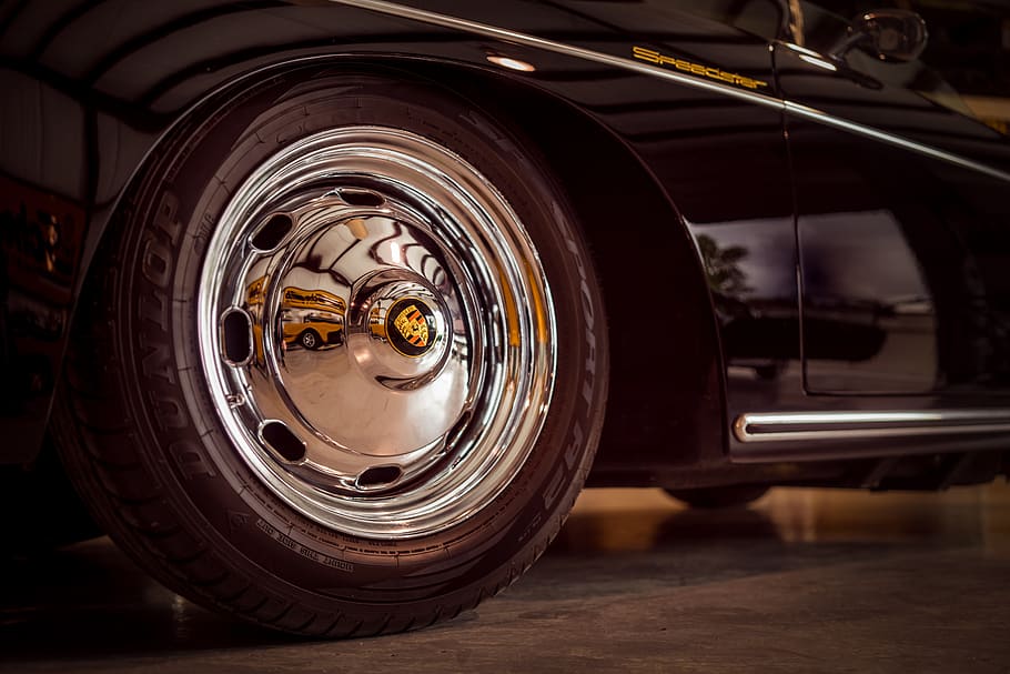 parked black vehicle, tire, machine, wheel, car wheel, spoke HD wallpaper