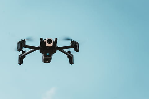 black drone flying on sky, light, aircraft, airplane, vehicle HD wallpaper