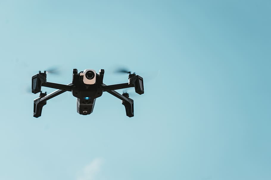 black drone flying on sky, light, aircraft, airplane, vehicle HD wallpaper