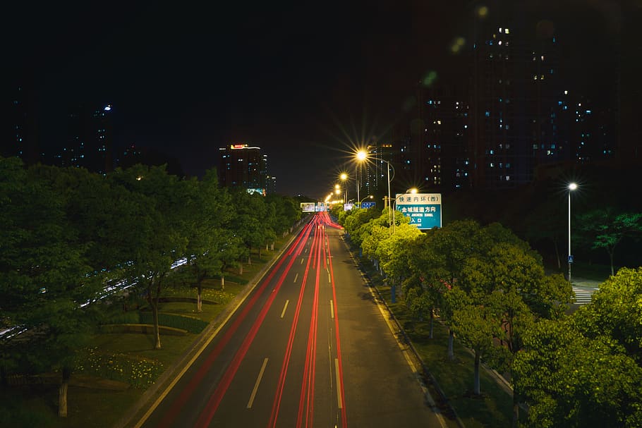 timelapse photography during nighttime, road, way, highway, tarmac HD wallpaper