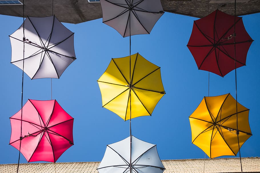 ireland, dublin, umbrella, protection, shape, multi colored HD wallpaper