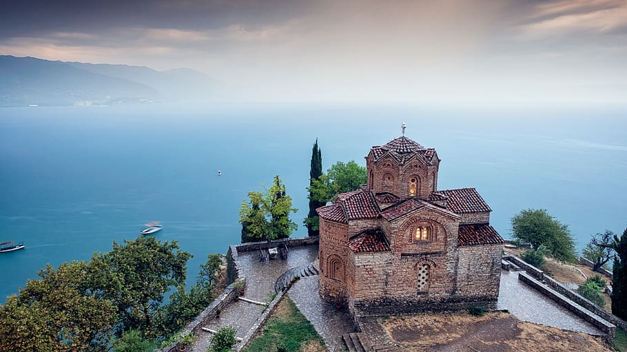 ohrid, macedonia (fyrom), church, st. john, landscape, nature, HD wallpaper