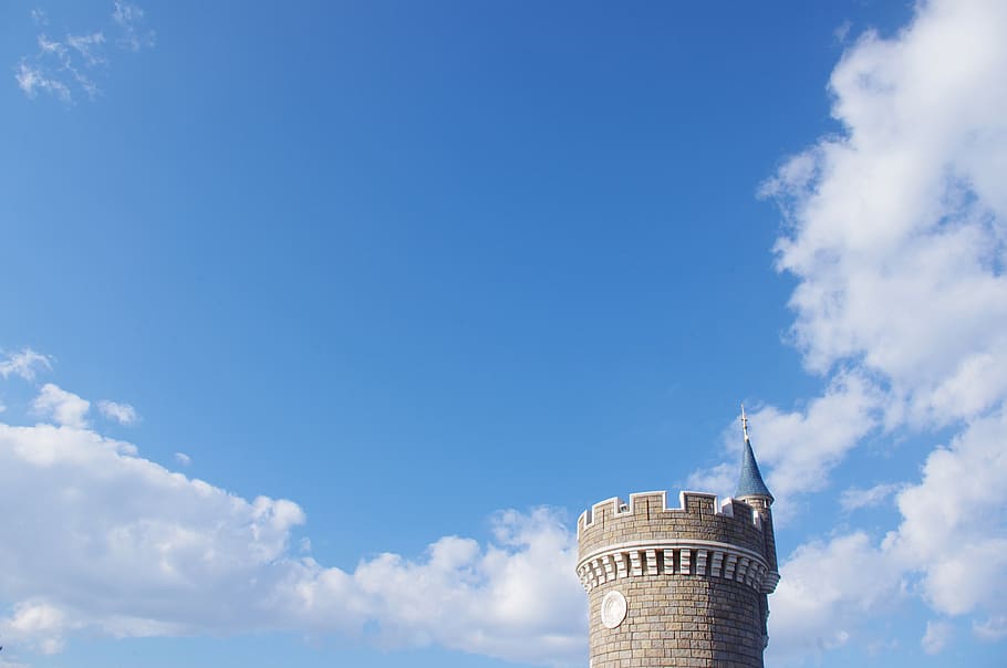 castle, bluesky, blue sky, clouds, white clouds, cinderella HD wallpaper