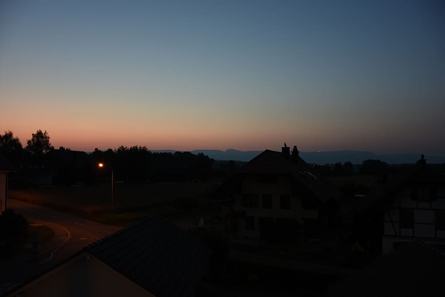 switzerland, fraubrunnen, jura, night, evening, skyline, mountain, HD wallpaper