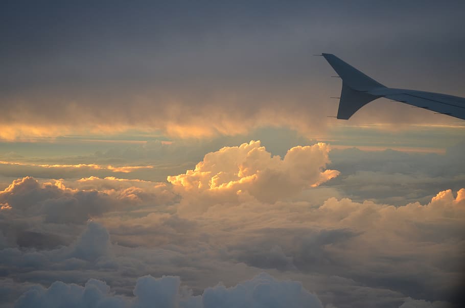 cloud - sky, airplane, sunset, air vehicle, flying, beauty in nature HD wallpaper