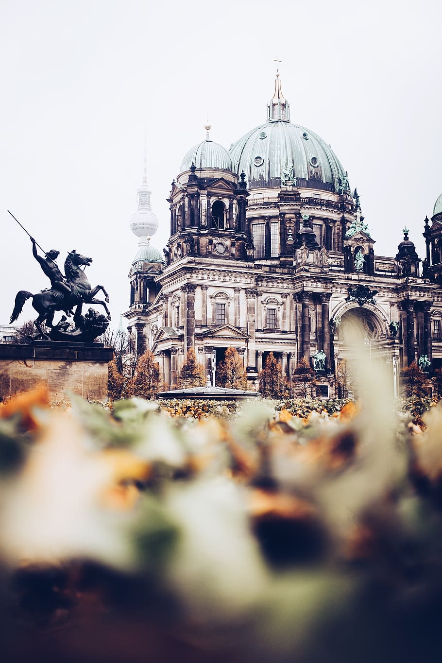 germany, berlin, fall, moody, travel, church, statue, tv tower HD wallpaper