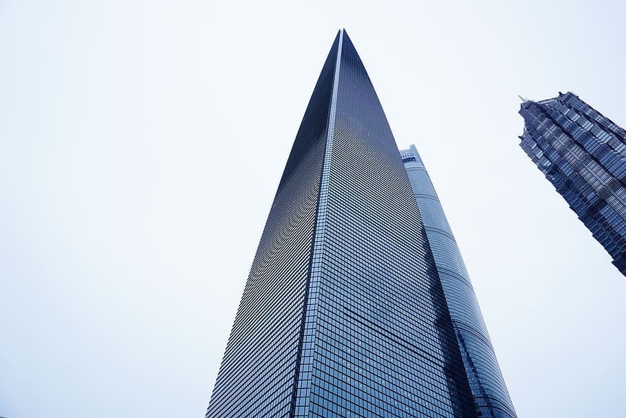 shanghai, tower, rain, blue, sky, china, 中国, 上海, low angle view HD wallpaper
