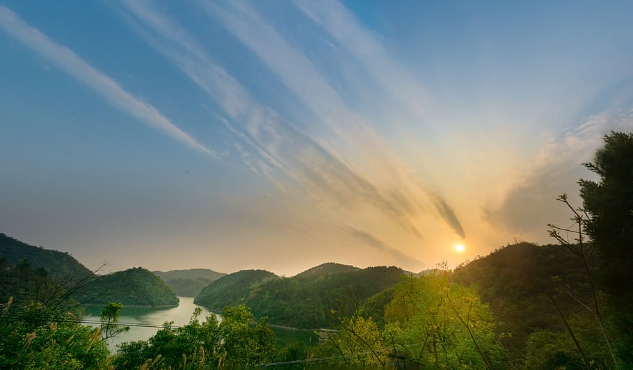 sunset, mountain, cloud, lake, guiyang, aha reservoir, scenics - nature HD wallpaper