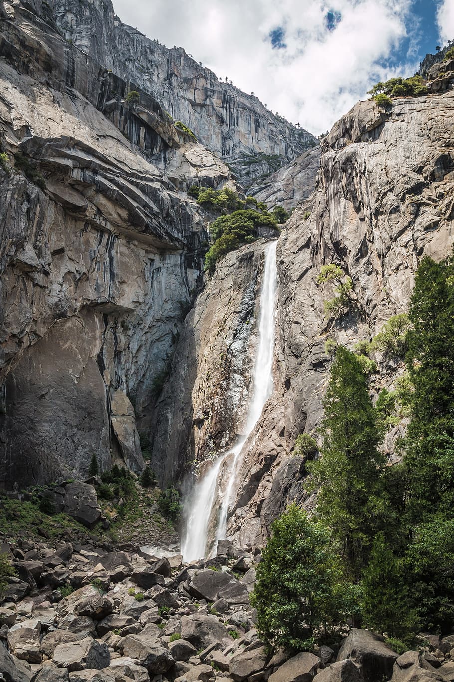water, running, waterfall, flow, turbulent, mountain, landscape HD wallpaper