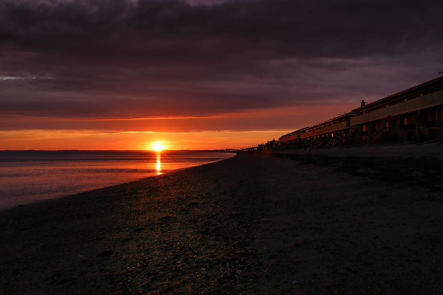 cape cod, beach, sunset, sky, water, sea, cloud - sky, architecture HD wallpaper