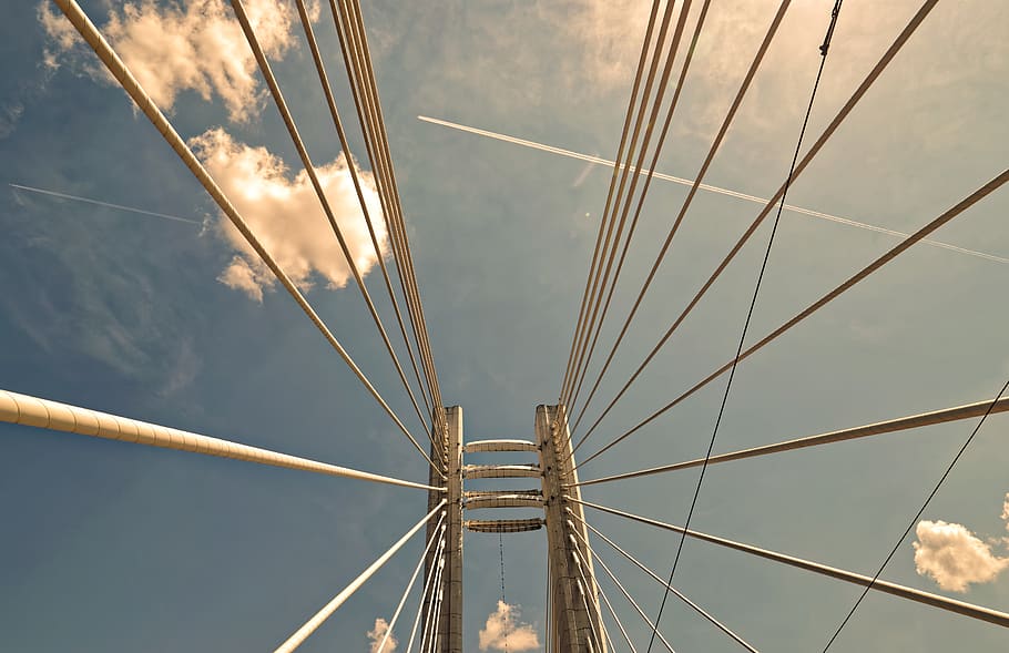 bridge, sky, cloud, planes, anchors, construction, picturesque HD wallpaper