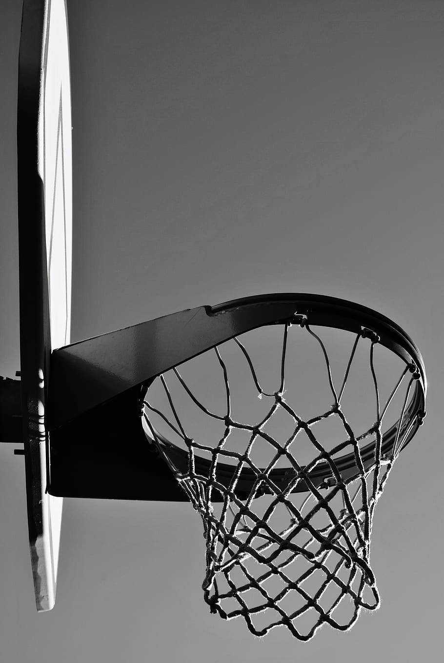 gray scale photo of basketball hoop, lamp, grey, sport, sports