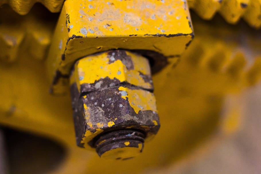 nuts and bolt, tightened, yellow bolt, yellow nuts, metal, rusty HD wallpaper