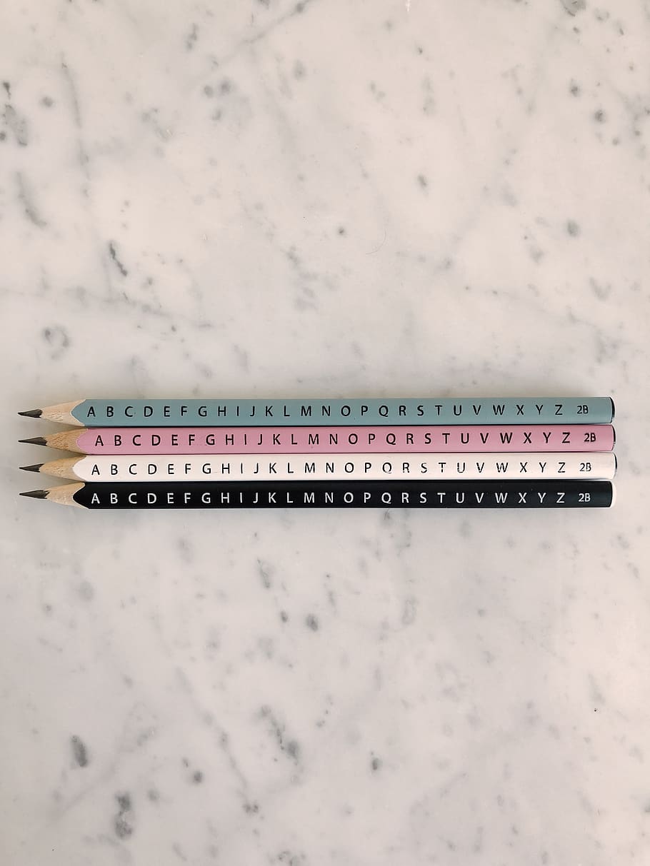 Photo of Four Pencils on Marble Tiles, alphabets, assorted, design HD wallpaper