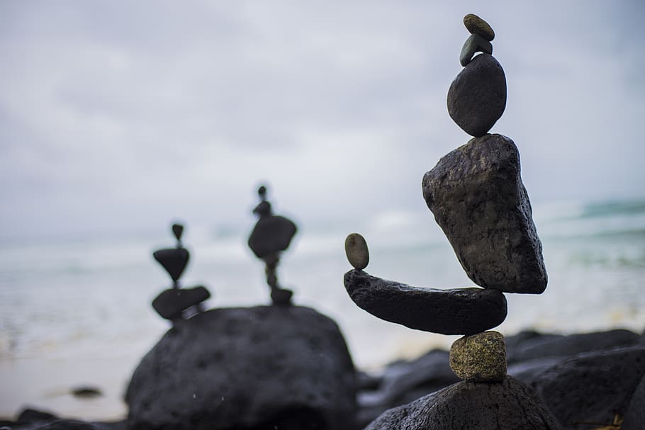 Closeup Photography of Stacked Stones, balance, beach, boulder, HD wallpaper