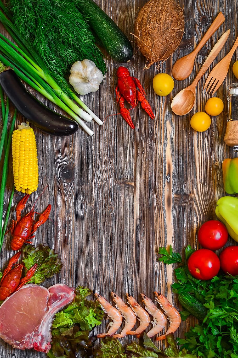 table, kitchen, restaurant, food, fish, shrimp, crab, veg, vegetable HD wallpaper