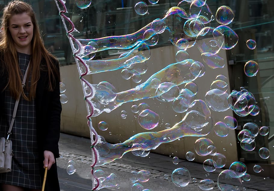 bubbles, dusseldorf, altstatd, germany, girl, soap sud, one person HD wallpaper