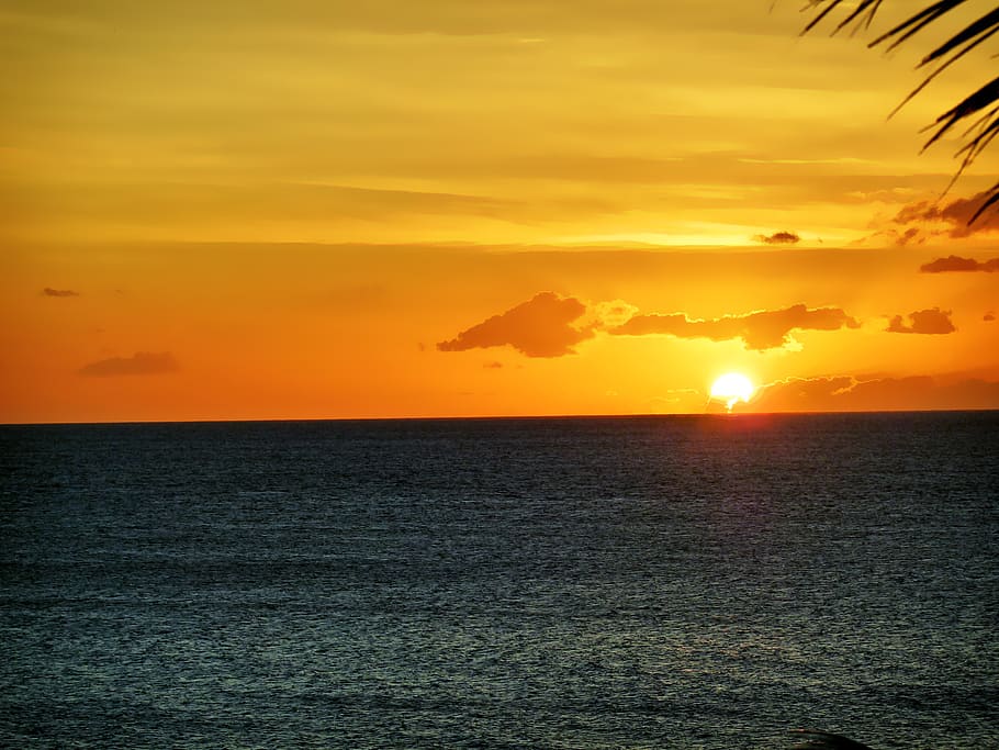 sunset, sky, scenics - nature, beauty in nature, sea, orange color HD wallpaper