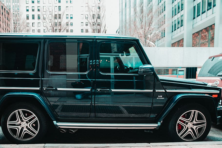 black SUV, car, automobile, transportation, vehicle, bus, tire HD wallpaper
