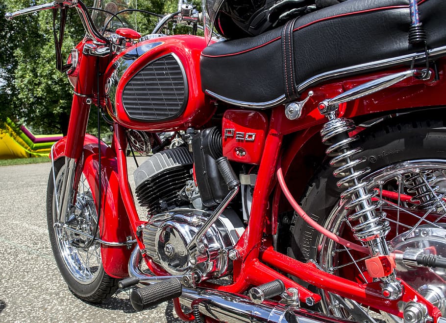 motorcycle, chrome, classic, red, transportation, mode of transportation, HD wallpaper