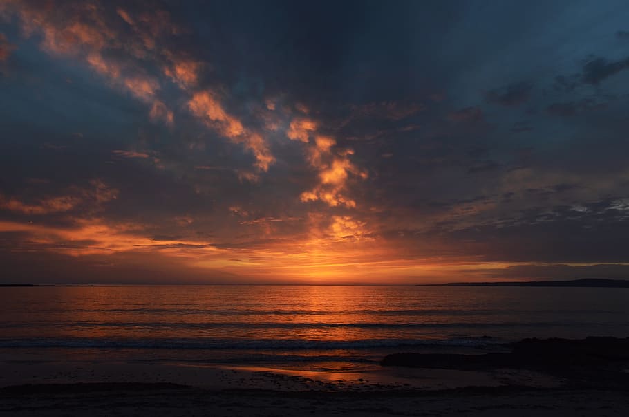 italy, sardinia, sun, ocean, sea, beach, sand, wave, sunset, HD wallpaper