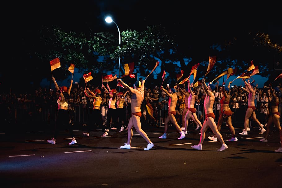 people parading while holding flag, human, person, leisure activities HD wallpaper