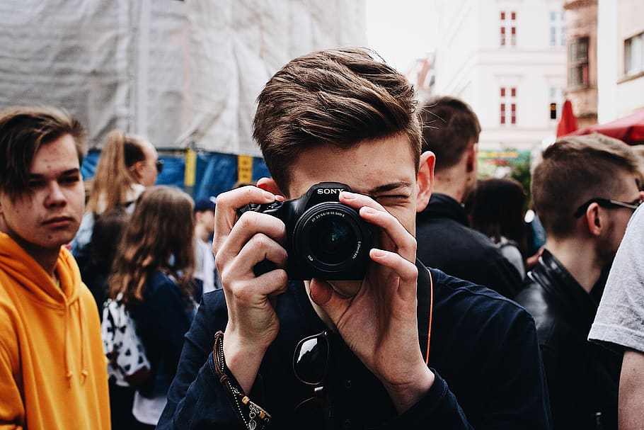 Photo of Man Taking Picture, blur, boys, camera, camera lens HD wallpaper