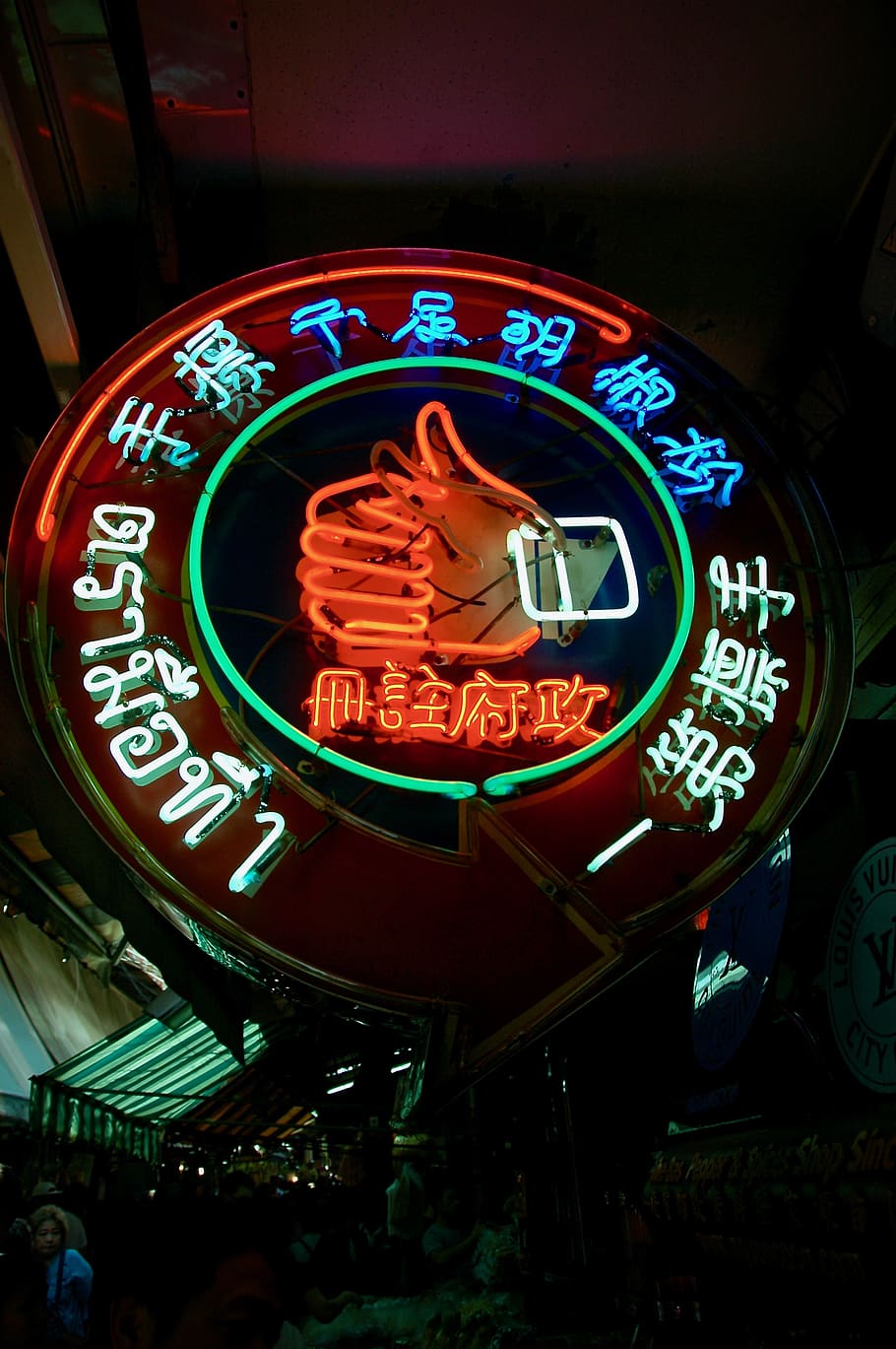 multicolored neon signage, light, lighting, person, human, clock tower HD wallpaper