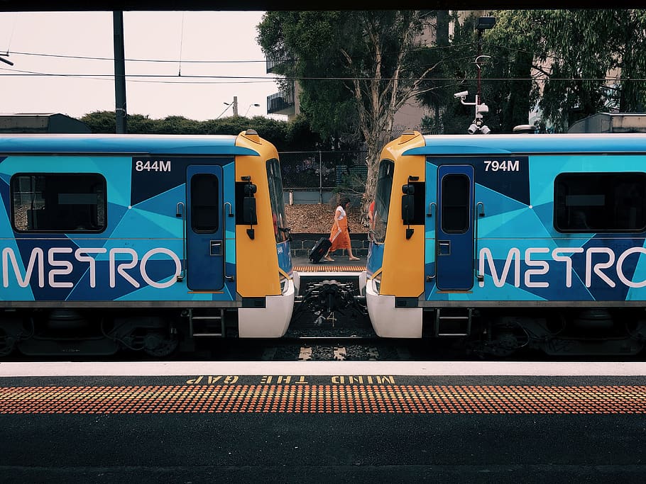 blue metro train, mode of transportation, rail transportation HD wallpaper