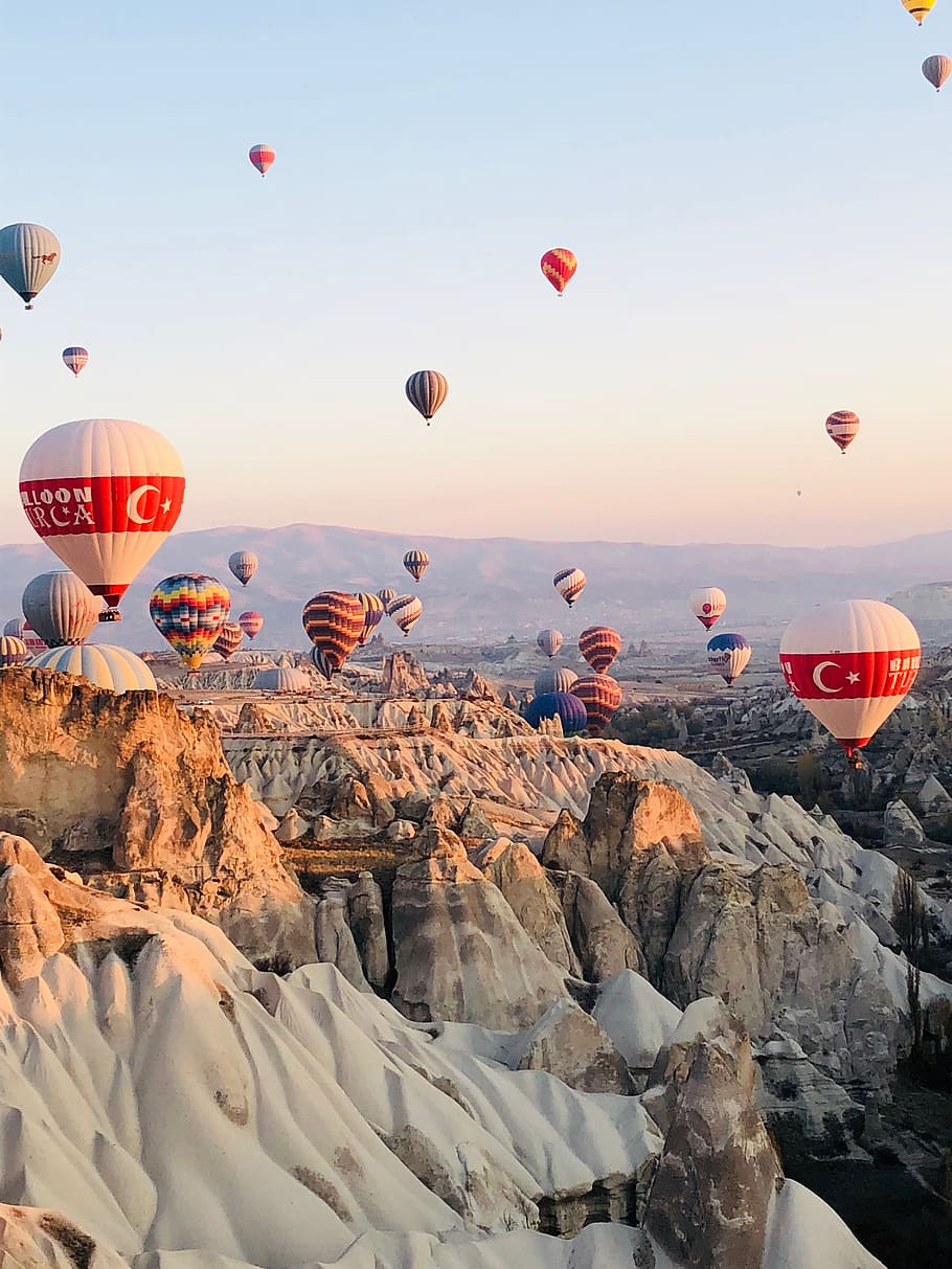voorraad breedte verkiezen HD wallpaper: turkey, cappadocia, sunrise, hot air balloon, air vehicle,  sky | Wallpaper Flare