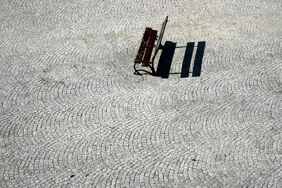 bench, cobbles, shadow, day, high angle view, no people, pattern HD wallpaper