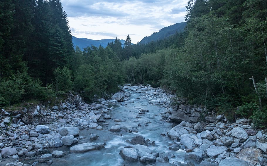 krimml, austria, mountains, trees, forest, salzach, water, brook HD wallpaper
