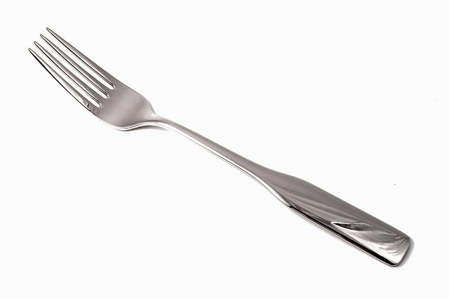 Stainless Steel Fork on White Background, close-up, macro, metal fork HD wallpaper