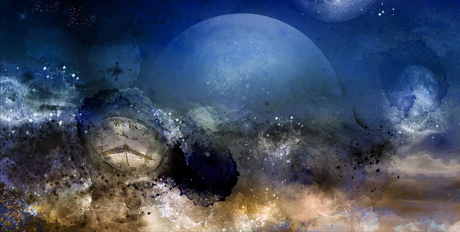 relativity, time, clock, nature, lunar, space, graphic, graphical HD wallpaper