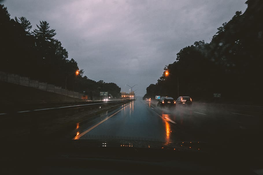 highway, road, interstate, traffic, infrastructure, cars, rain HD wallpaper
