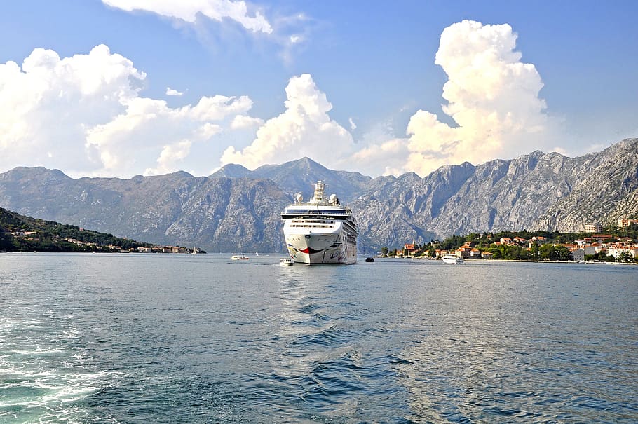 the bay of kotor, big ship, passenger ship, montenegro, cove, HD wallpaper