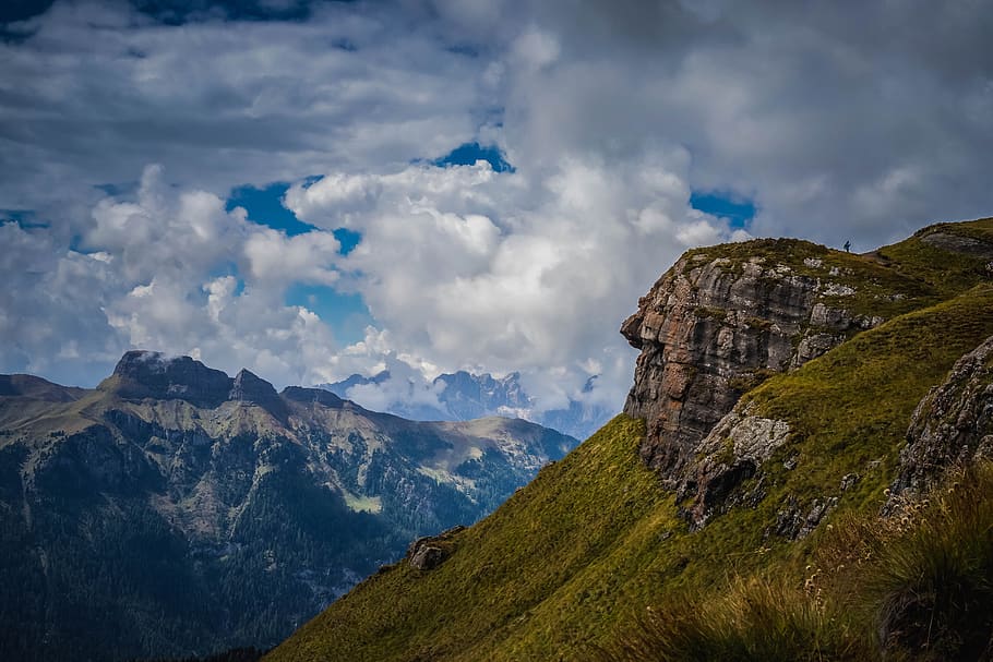 clouds, mountains, dolomites, mountain landscape, nature, beautiful, HD wallpaper