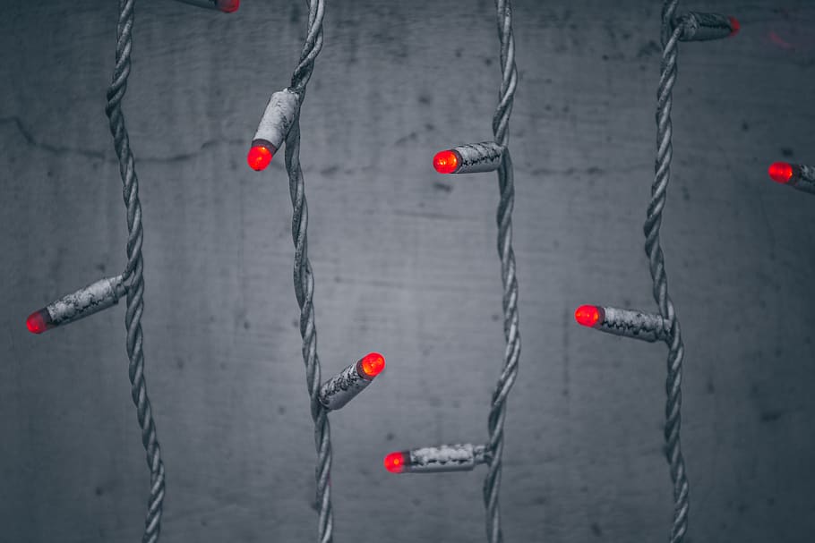 red strip lights, bow, lightbulbs, prison, weaponry, bomb, wire HD wallpaper
