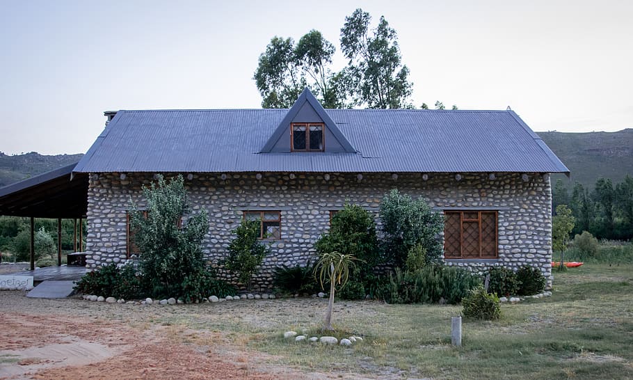 Gray Concrete House Surrounded with Trees, barn, building, cabin HD wallpaper
