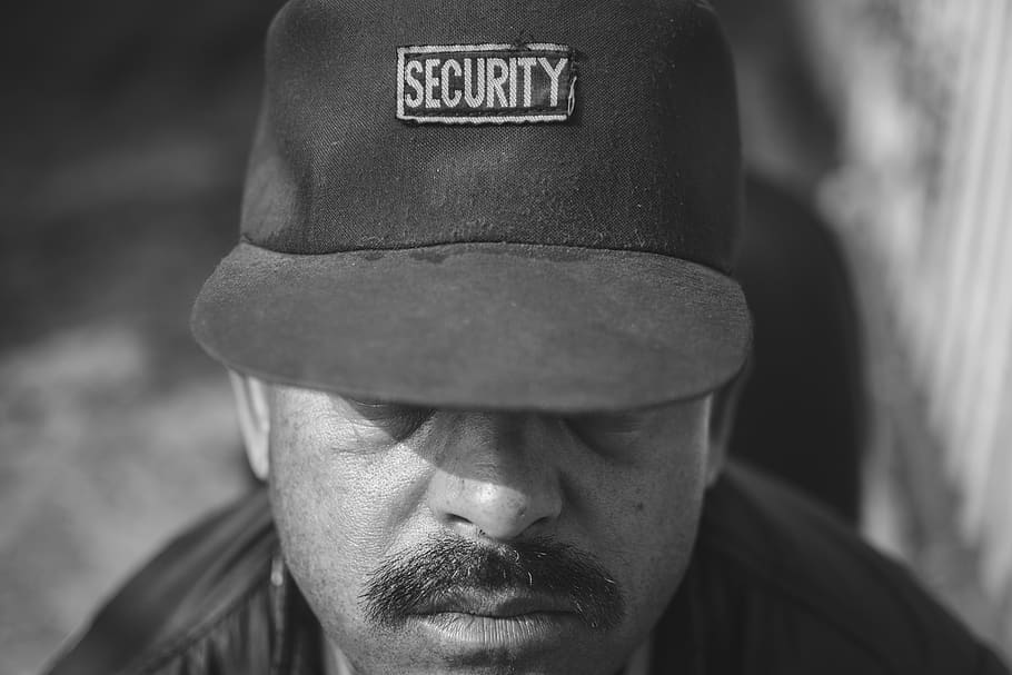 man wearing security cap, clothing, apparel, person, human, hat HD wallpaper