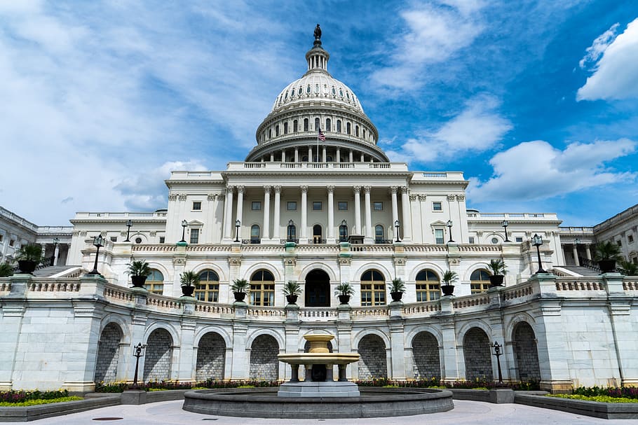 White Concrete Buildinh, administration, arches, architecture HD wallpaper