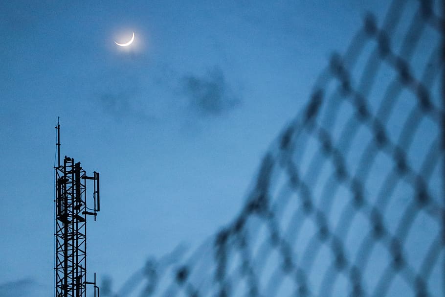 metal tower during night, nature, outdoors, moon, wire, astronomy HD wallpaper