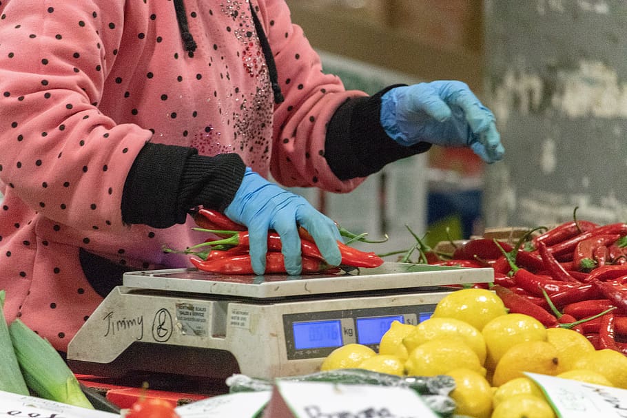 market, chilli, weights, chili, scales, measuring, one person HD wallpaper