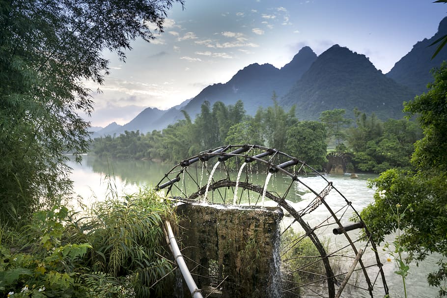 Landscape Photo of Mountains Near Body of Water, bamboo, bamboo trees HD wallpaper