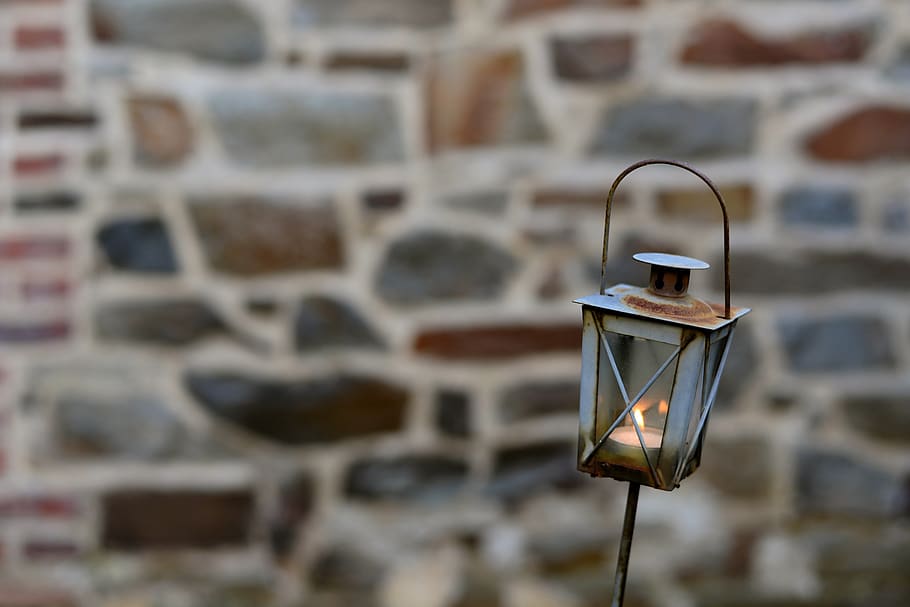 lantern, rusty, lamp, metal, light, iron, weathered, wall, hauswand HD wallpaper