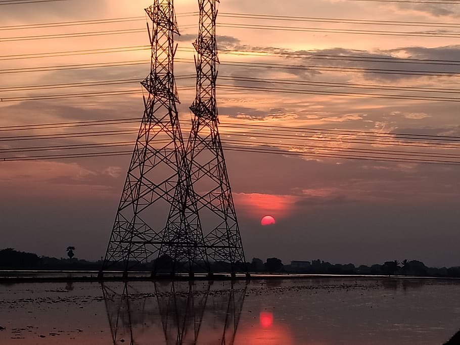 work, electrical, eletric, sun, sky, sunset, electricity, electricity pylon HD wallpaper