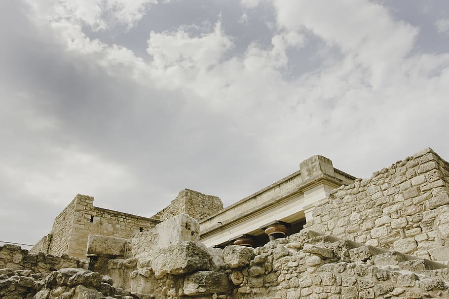 greece, malia, crete, ruine, sky, history, stone, architecture, HD wallpaper