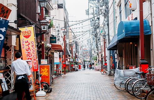 alley between cafes, human, person, people, japan, tokyo, street HD wallpaper