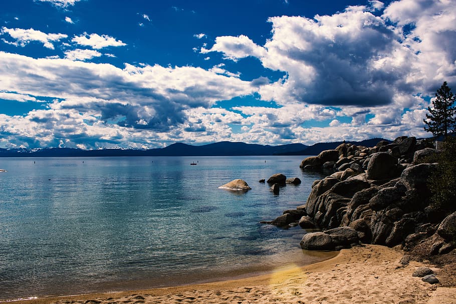 Blue Ocean Under White Clouds, beach, cloudy sky, daytime, island HD wallpaper