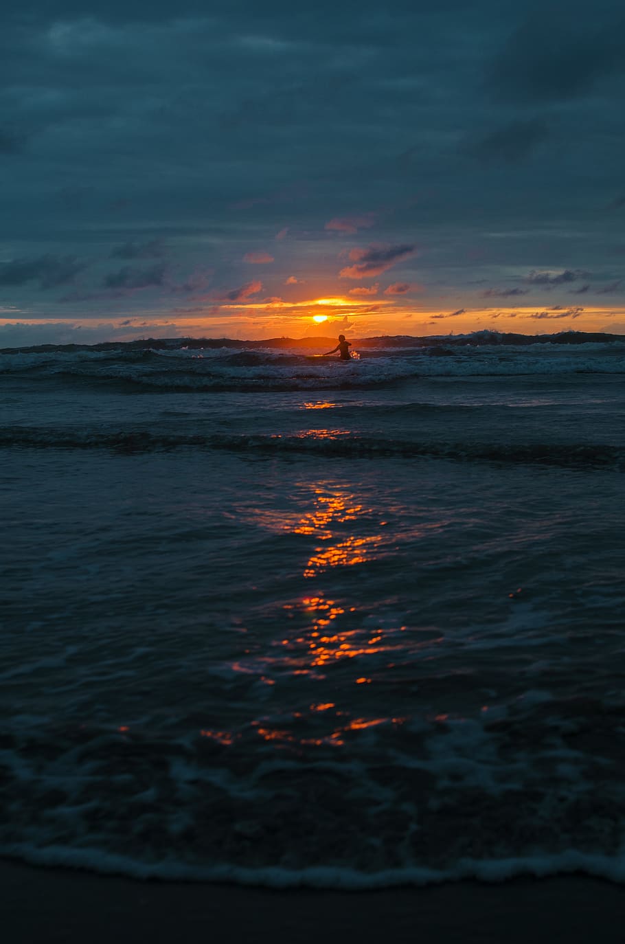 Person Walking Towards Beach Wave during Golden Hour, beautiful HD wallpaper